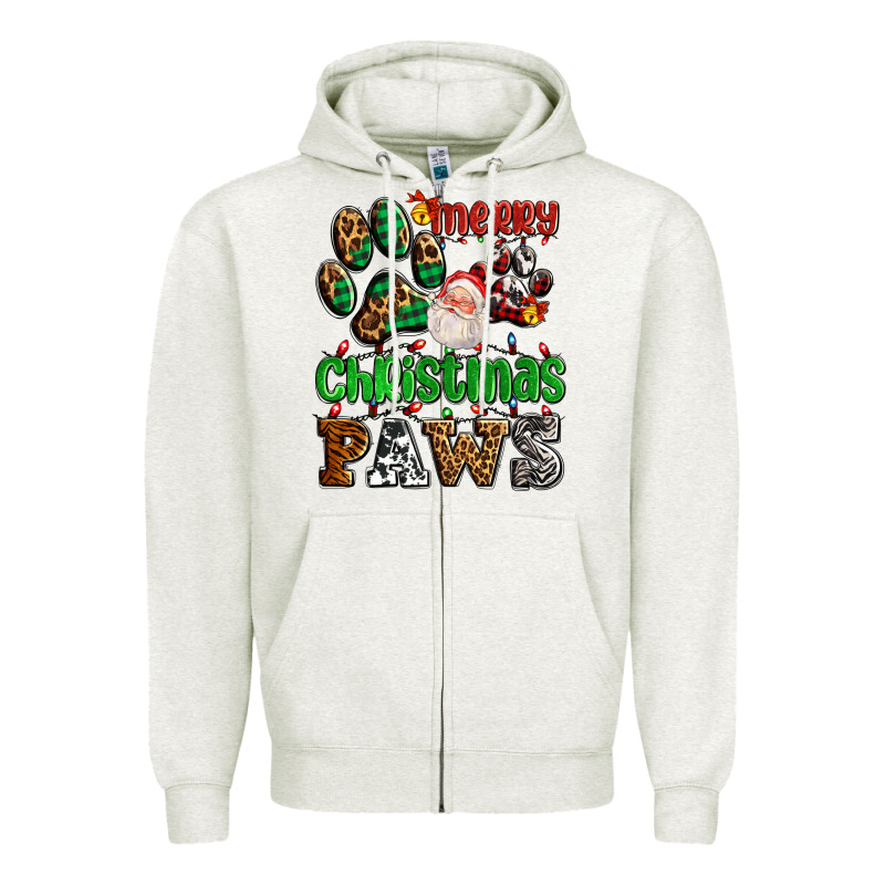 Merry Christmas Paws With Santa Zipper Hoodie by AdoDesignShop | Teevron