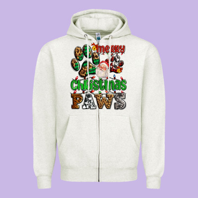 Merry Christmas Paws With Santa Zipper Hoodie Designed By Adodesignshop