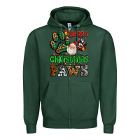 Sports Green merry christmas paws with santa Zipper Hoodie - AdoDesignShop