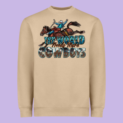 The World Needs More Cowboys Heavyweight Sweatshirt Designed By Zillion Design Studio