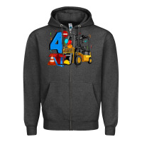 Charcoal Heather forklift birthday four Zipper Hoodie - Artiststas