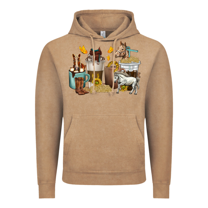 Coffee Cups Horses Vintage Hoodie by texasbilliewilder | Teevron