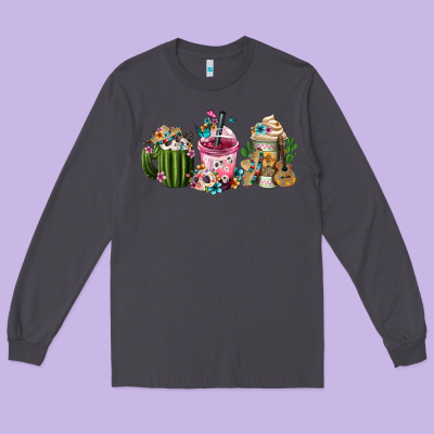 Mexican Day Of The Dead Coffee Cups Long Sleeve Tee Designed By Fadigitalartstudio