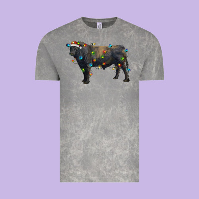 Christmas Black Angus Bull With Christmas Lights Vintage Tee Designed By Ranaportraitstore