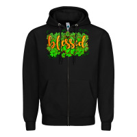 Black blessed with  shamrocks Zipper Hoodie - AdoDesignShop