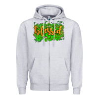 Heather Grey blessed with  shamrocks Zipper Hoodie - AdoDesignShop