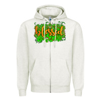 Oatmeal Heather blessed with  shamrocks Zipper Hoodie - AdoDesignShop