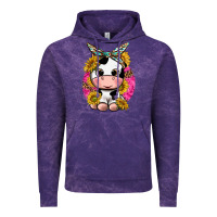 Cloud Purple cut cow with sunflower and leopard  pink Vintage Hoodie - texasbilliewilder