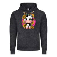 Vintage Black cut cow with sunflower and leopard  pink Vintage Hoodie - texasbilliewilder
