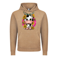 Vintage Coffee cut cow with sunflower and leopard  pink Vintage Hoodie - texasbilliewilder
