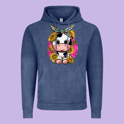 Vintage Hoodie cut cow with sunflower and leopard  pink
