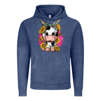 Vintage Denim cut cow with sunflower and leopard  pink Vintage Hoodie - texasbilliewilder