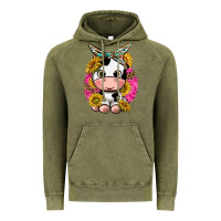 Vintage Olive cut cow with sunflower and leopard  pink Vintage Hoodie - texasbilliewilder