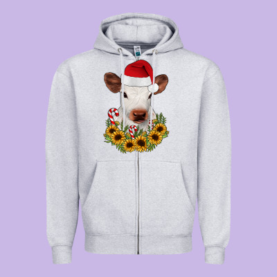 Calf Sunflower Christmas Zipper Hoodie Designed By Jahusdesignshop