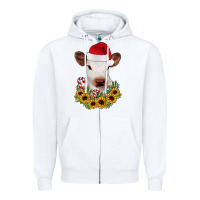 White calf sunflower christmas Zipper Hoodie - JahusDesignShop