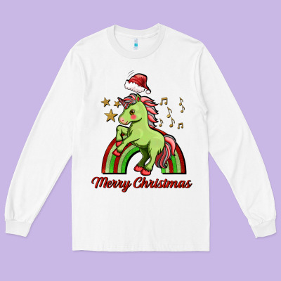 Merry Christmas Unicorn Long Sleeve Tee Designed By Fadigitalartstudio
