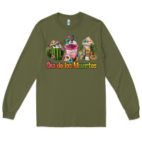 Army Green mexican día de los muertos coffee cups Long Sleeve Tee - FaDigitalArtStudio