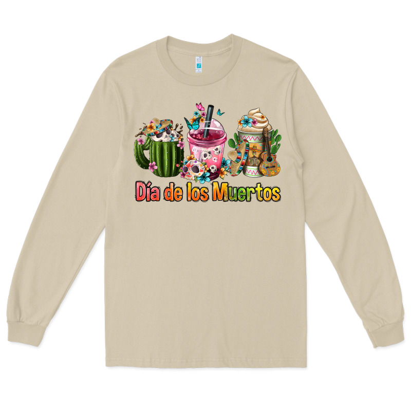 Mexican Día De Los Muertos Coffee Cups Long Sleeve Tee by FaDigitalArtStudio | Teevron