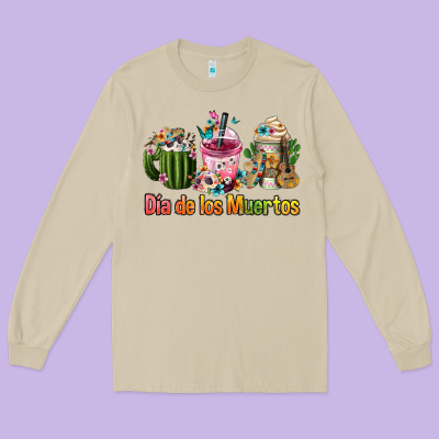Mexican Día De Los Muertos Coffee Cups Long Sleeve Tee Designed By Fadigitalartstudio