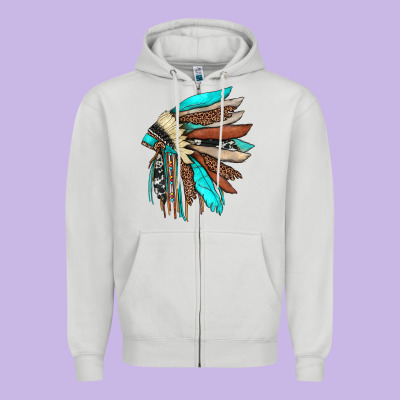Indian Headdress Zipper Hoodie Designed By Jahusdesignshop
