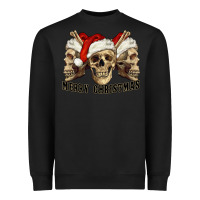 Black Merry Christmas Skulls Heavyweight Sweatshirt - RanaPortraitStore