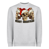 Heather Grey Merry Christmas Skulls Heavyweight Sweatshirt - RanaPortraitStore