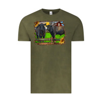 Vintage Olive black angus cattle and bull in barnyard Vintage Tee - RanaPortraitStore