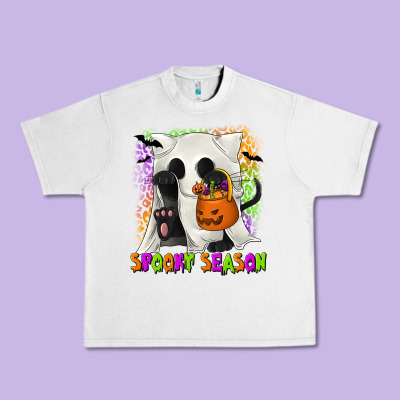 Spooky Season Ghost Cat Urban Heavy Tee Designed By Texasbilliewilder