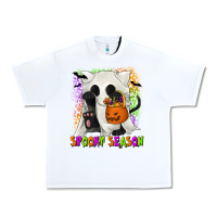 White Spooky Season Ghost Cat Urban Heavy Tee - texasbilliewilder