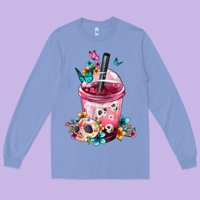 Mexican Day Of The Dead Skulls Coffee Cup Long Sleeve Tee Designed By Fadigitalartstudio