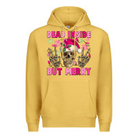 Antique Gold Dead inside but merry pink Christmas skeleton Premium Hoodie - NancyCooperArtShop