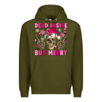 Army Green Dead inside but merry pink Christmas skeleton Premium Hoodie - NancyCooperArtShop