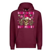Burgundy Dead inside but merry pink Christmas skeleton Premium Hoodie - NancyCooperArtShop