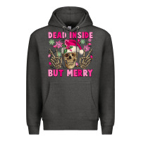 Charcoal Heather Dead inside but merry pink Christmas skeleton Premium Hoodie - NancyCooperArtShop