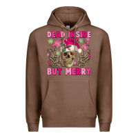 Chestnut Dead inside but merry pink Christmas skeleton Premium Hoodie - NancyCooperArtShop