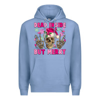 Colony Blue Dead inside but merry pink Christmas skeleton Premium Hoodie - NancyCooperArtShop