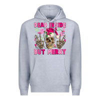 Heather Grey Dead inside but merry pink Christmas skeleton Premium Hoodie - NancyCooperArtShop