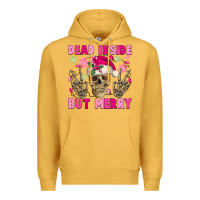 Mustard Dead inside but merry pink Christmas skeleton Premium Hoodie - NancyCooperArtShop