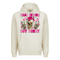 Oatmeal Heather Dead inside but merry pink Christmas skeleton Premium Hoodie - NancyCooperArtShop