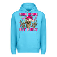 Ocean Blue Dead inside but merry pink Christmas skeleton Premium Hoodie - NancyCooperArtShop