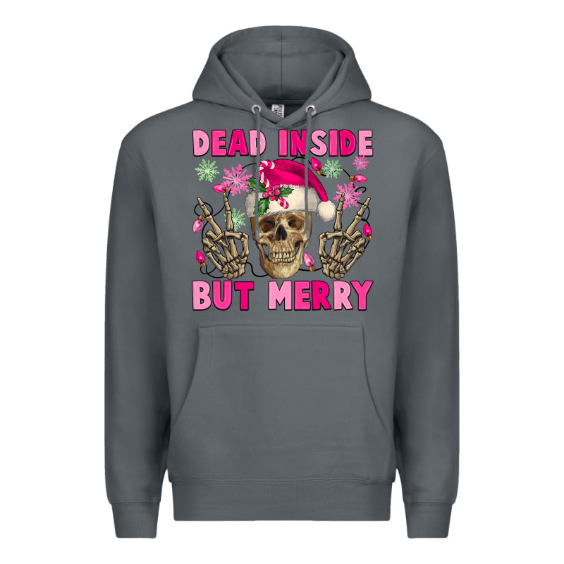 Dead Inside But Merry Pink Christmas Skeleton Premium Hoodie by NancyCooperArtShop | Teevron