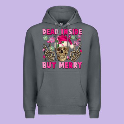 Dead Inside But Merry Pink Christmas Skeleton Premium Hoodie Designed By Nancycooperartshop