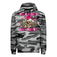 Slate Camo Dead inside but merry pink Christmas skeleton Premium Hoodie - NancyCooperArtShop