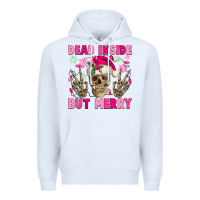 White Dead inside but merry pink Christmas skeleton Premium Hoodie - NancyCooperArtShop