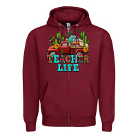 Burgundy teacher life western truck and books Zipper Hoodie - AdoDesignShop
