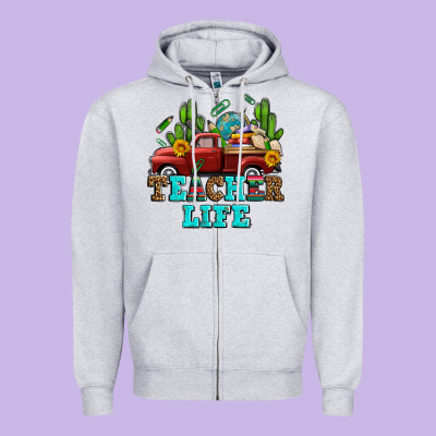 Teacher Life Western Truck And Books Zipper Hoodie Designed By Adodesignshop