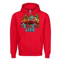 Red teacher life western truck and books Zipper Hoodie - AdoDesignShop