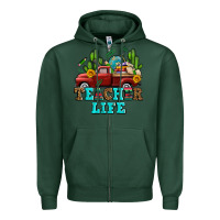 Sports Green teacher life western truck and books Zipper Hoodie - AdoDesignShop