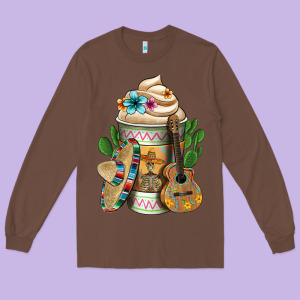 Mexican Hot Coffee Cup Long Sleeve Tee Designed By Fadigitalartstudio
