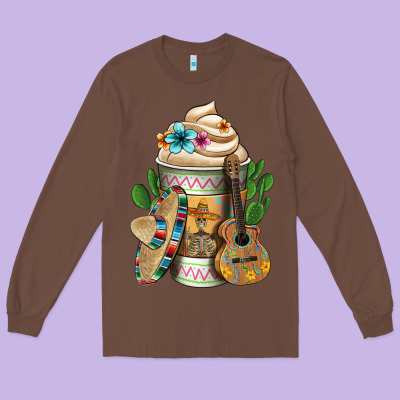Mexican Hot Coffee Cup Long Sleeve Tee Designed By Fadigitalartstudio